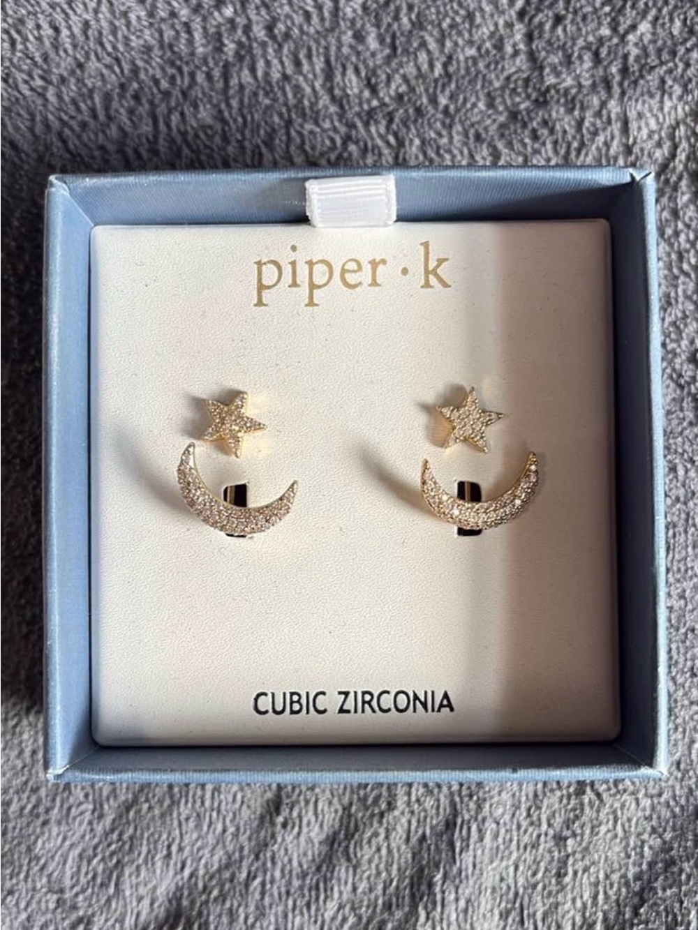 Piper.k Gold Star & Moon Cubic Zirconia Earrings